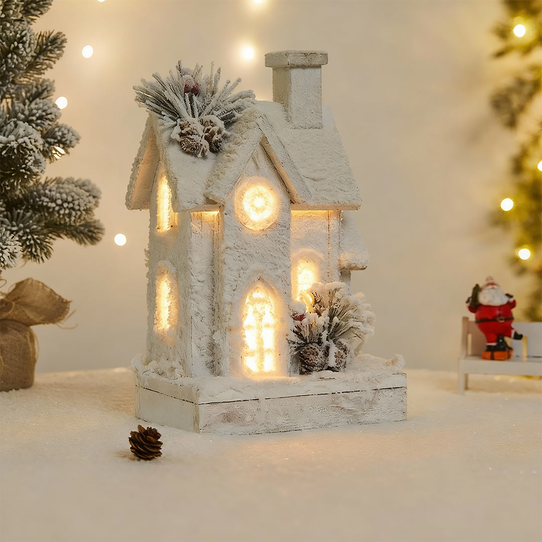 Light up Wooden Christmas Houses Snow Scene Decorative Lamp