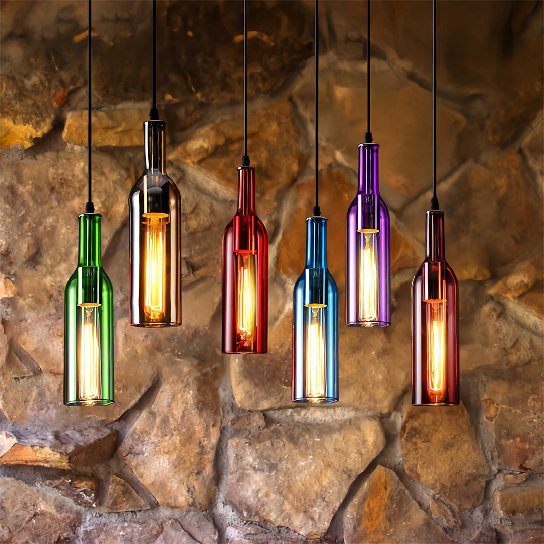 Wine Bottle Pendant Light American Vintage Colored Glass Ceiling Light