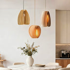 Wood Slat Pendant Light Rustic Handmade LED Ceiling Light