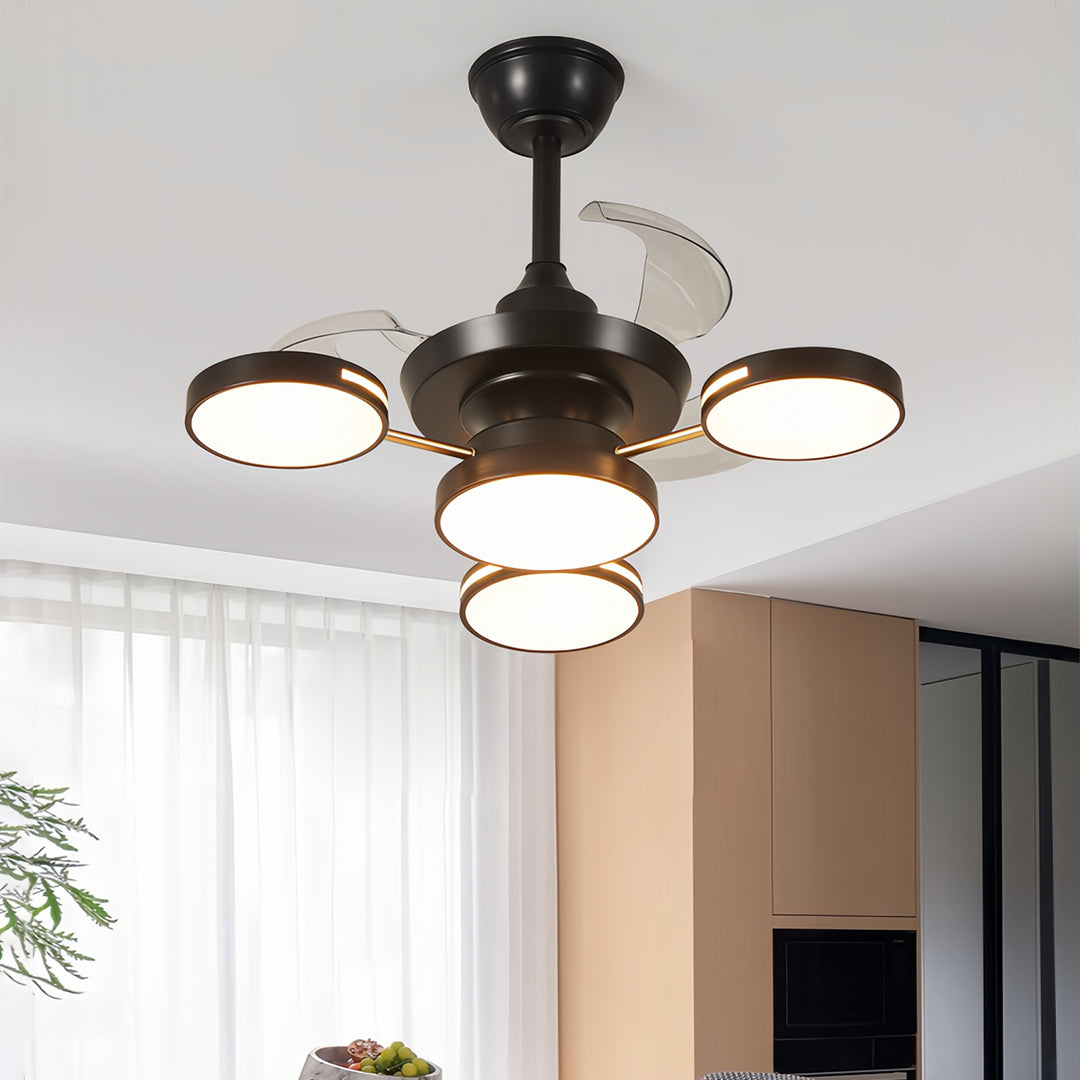 Ceiling Fan with Four Lights French Vintage Iron Art  3-Blade Fan Lamp