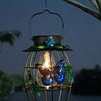 Iron Outdoor Lanterns Waterproof Solar Powered Hanging Butterfly Light