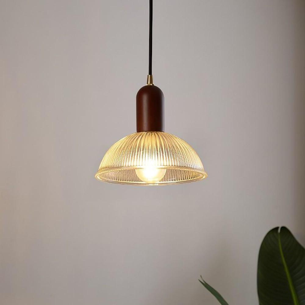 Country Glass Wood Ceiling Lights Bowl Vintage Pendant Lighting