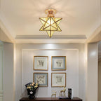 Geometric Multi Pointed Star Ceiling Light Metal Glass Semi-Flush Mount Lighting